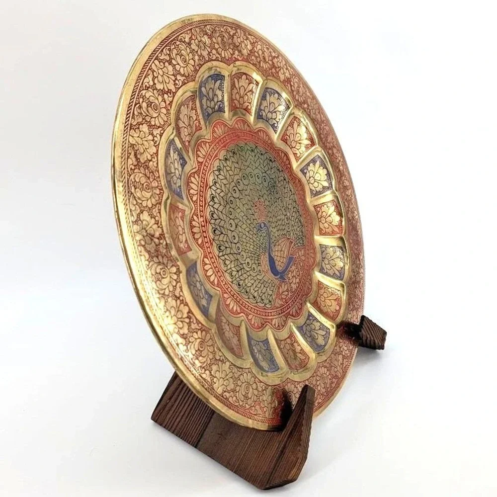 Vintage Brass Peacock Wall Plate 12